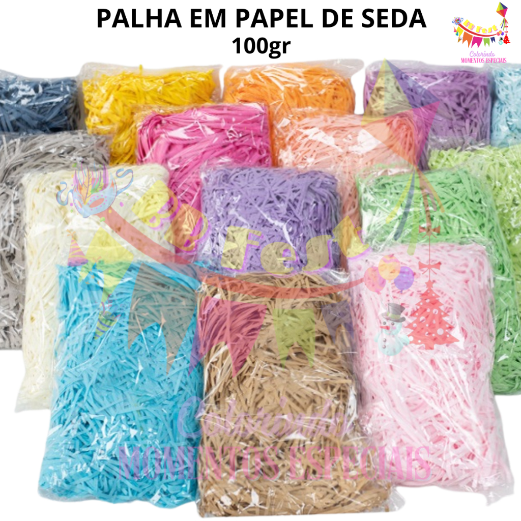 Palha Enchimento 100gr Papel de Seda  100gr  Para Festas Cestas Presentes Embalagens em Oferta na Shopee