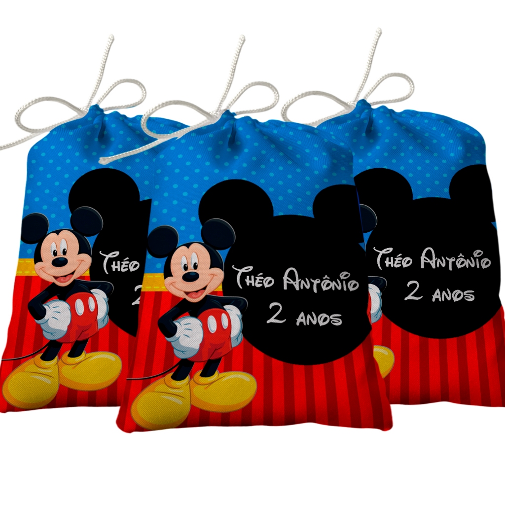 Sacolinha Lembrancinha Festa Aniversário Surpresa Tecido Personalizado Mickey