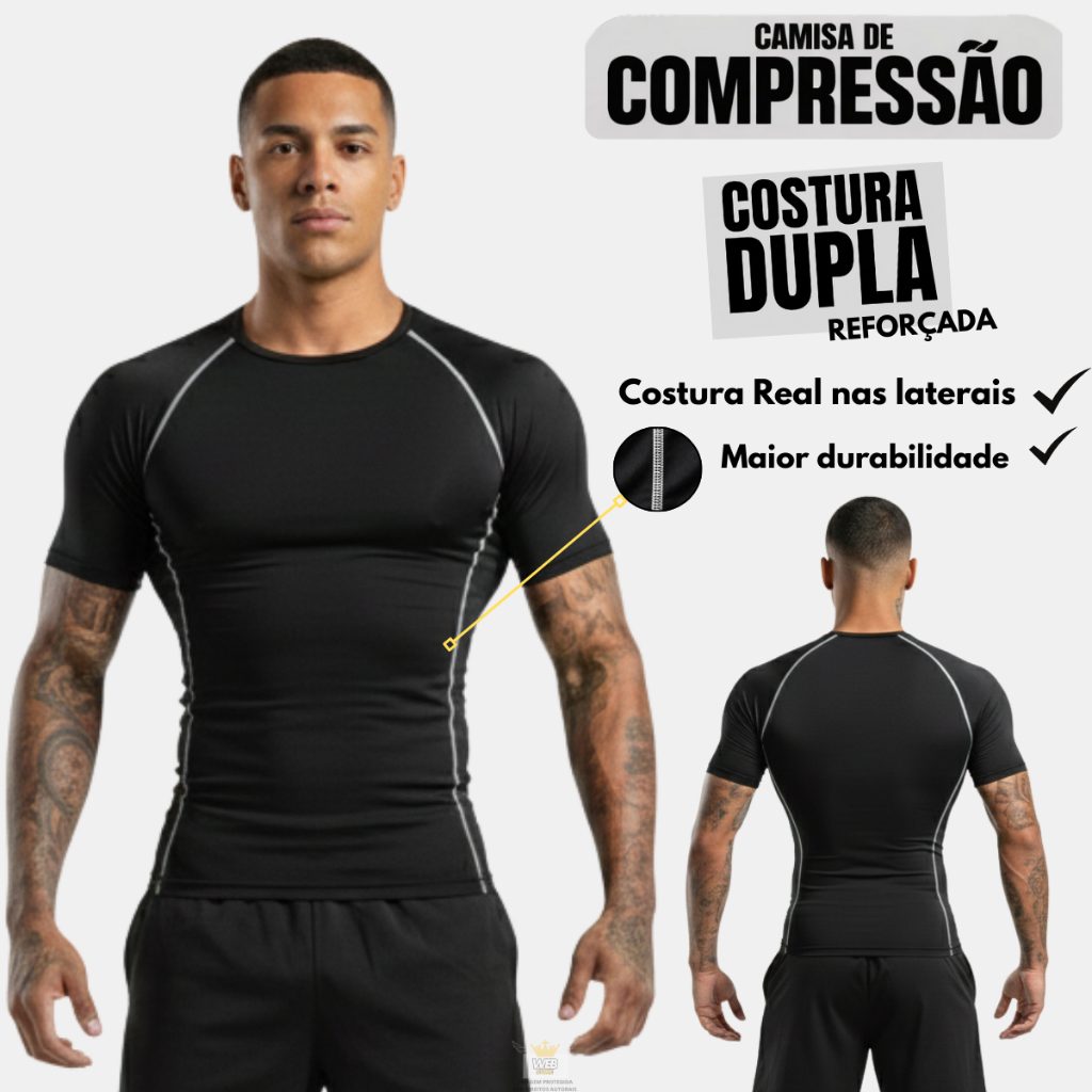 Camiseta de Compressão LISA Masculina Premium Pro Justa Academia Treino