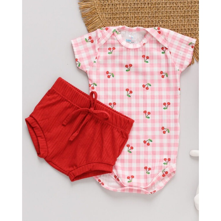 Conjunto Bebê Body + Tapa Fralda Canelado Estampado | Verão | P ao 2 Anos
