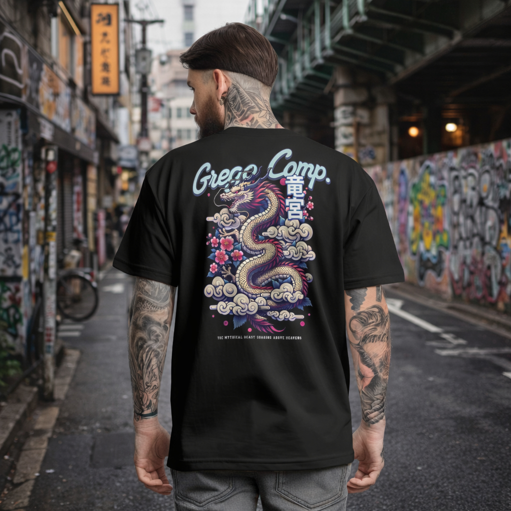 Camiseta Estampada Dragão Oriental 100% Algodão Street Moda Masculina Malha Resistente Confortável