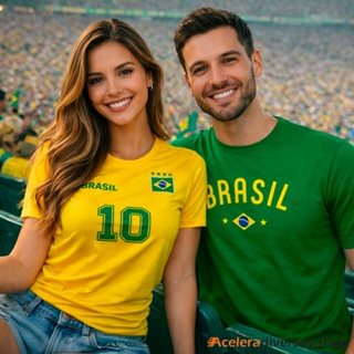 Camisa Brasil Masculina Unissex 100% Algodão Roupas Leves Uso Diário Camiseta estampada DTF em Oferta na Shopee
