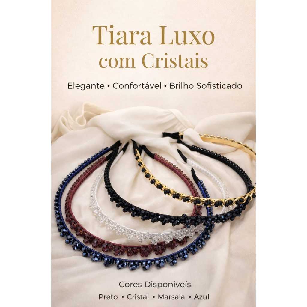 Tiara de cabelo feminina metal com cristais Brilho Luxo elegante Arquinho de cabelo