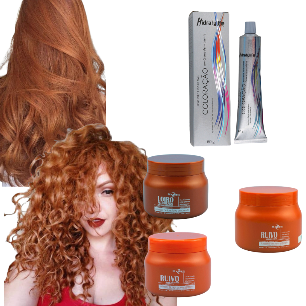 Kit Tinta de Cabelo Mairibel 8.4 Ruivo Claro Cobre Iluminado + Matizador 250g ou 500g