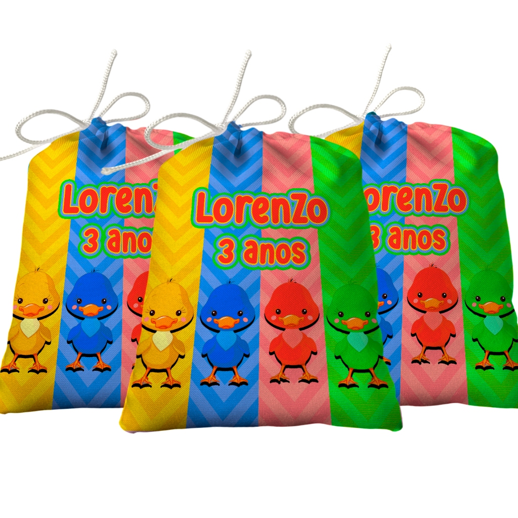 Sacolinha Lembrancinha Festa Aniversário Surpresa Tecido Personalizado Patinho Colorido 1