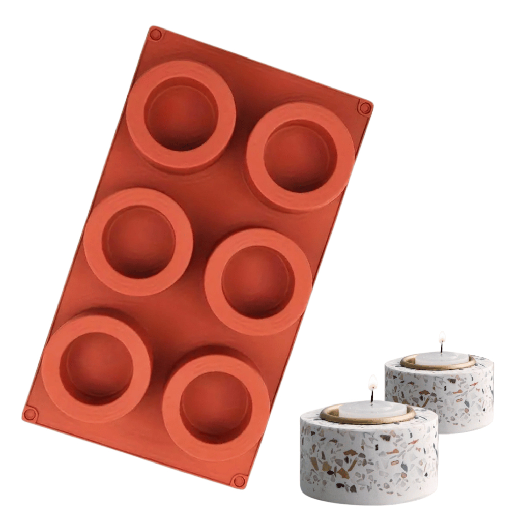 Molde de Silicone para Vaso de Gesso Velas Cimento Forma Redonda 6 Cavidades Resina Bolinhos Doces em Oferta na Shopee