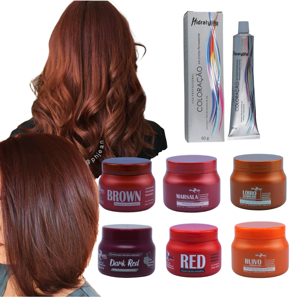 Kit Tinta de Cabelo Mairibel 6.4 Loiro Escuro Cobre Natural + Matizador 250g ou 500g