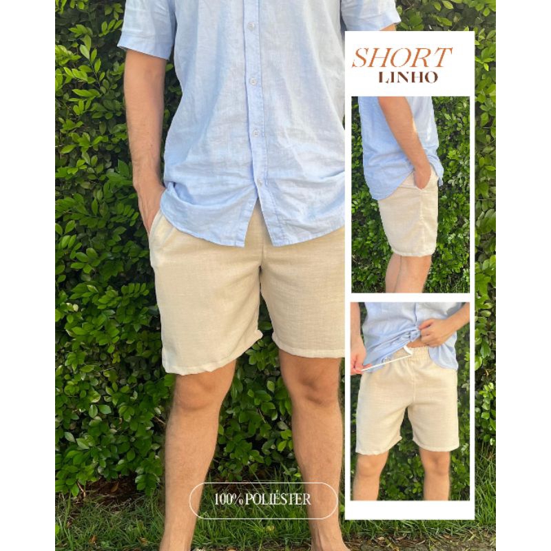 KIT com 4 Shorts Bermuda Mauricinho Linho Praia Festa Casual