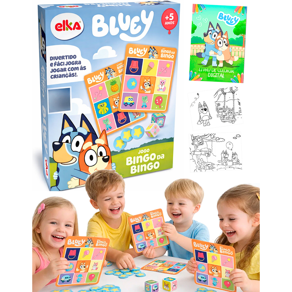 Jogo Bingo da Bingo Bluey Para Família Série Brinquedos e Jogos de Menino e Menina Elka
