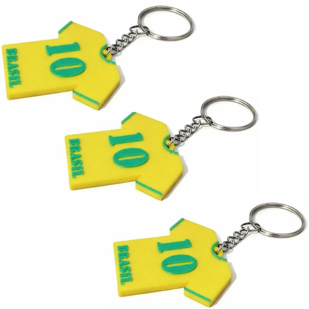 Kit 3 Chaveiros Brasil Copa do Mundo – Chaveiro 3D Seleção Brasileira com Argola e Corrente