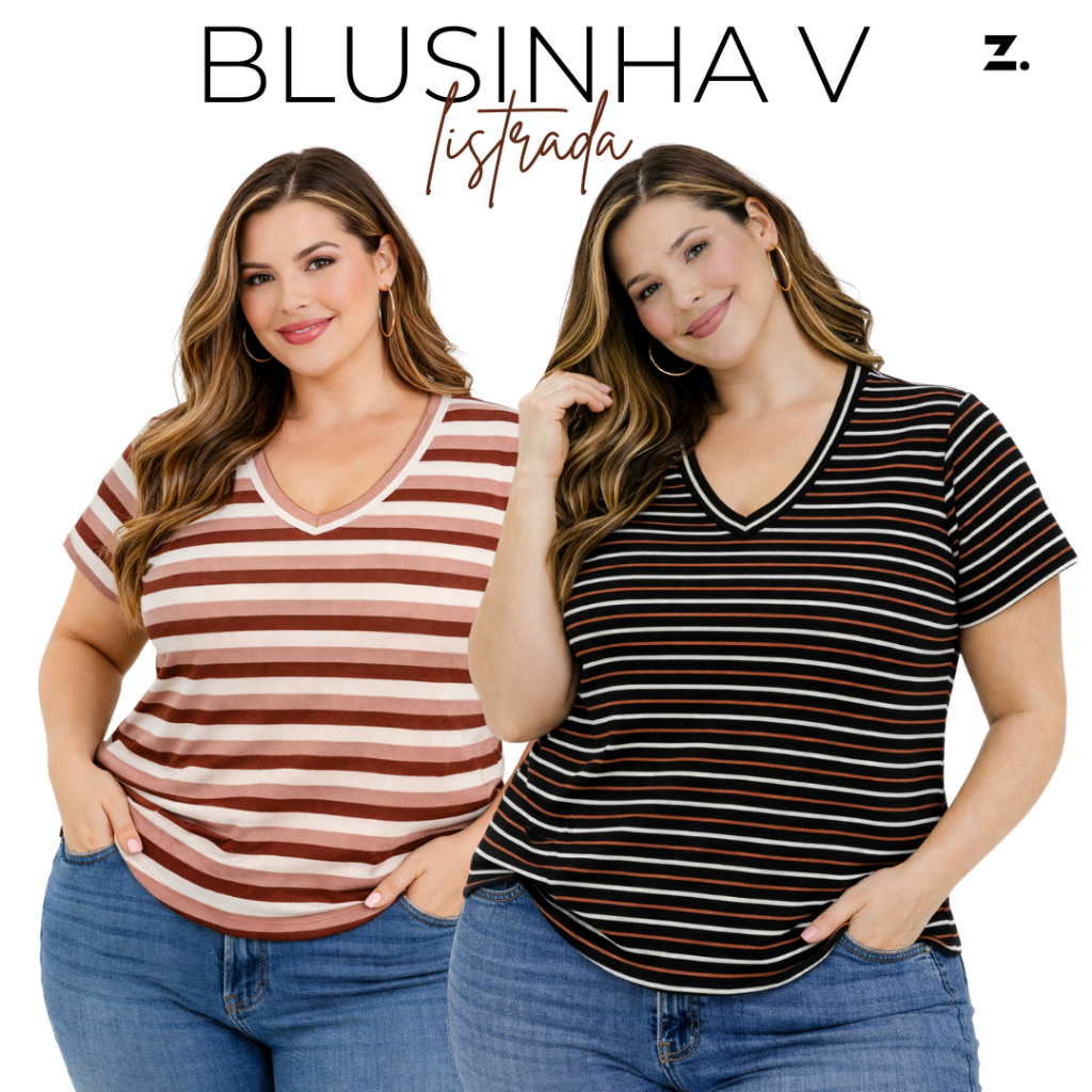 Blusinha Feminina Decote Em V Listrada Básica Blusa Elegante Dia a Dia Manga Curta 2305 em Oferta na Shopee