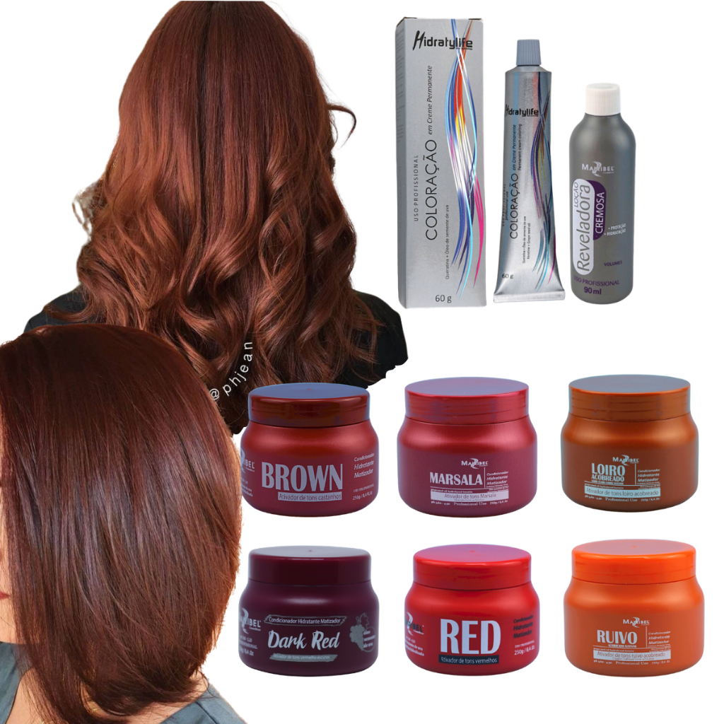 Kit Completo Tinta Mairibel 6.4 Ruivo Cobre Natural + Ox 10/20/30/40 + Matizador 250g ou 500g