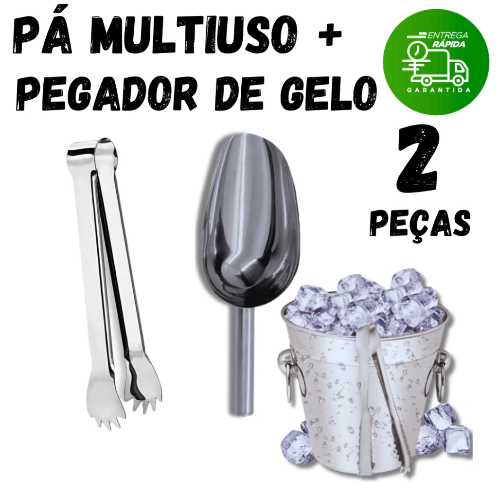 Kit Pá e Pegador de Gelo Cereais em Aço Inoxidável Ideal para Cozinha Bar Padaria Confeitaria
