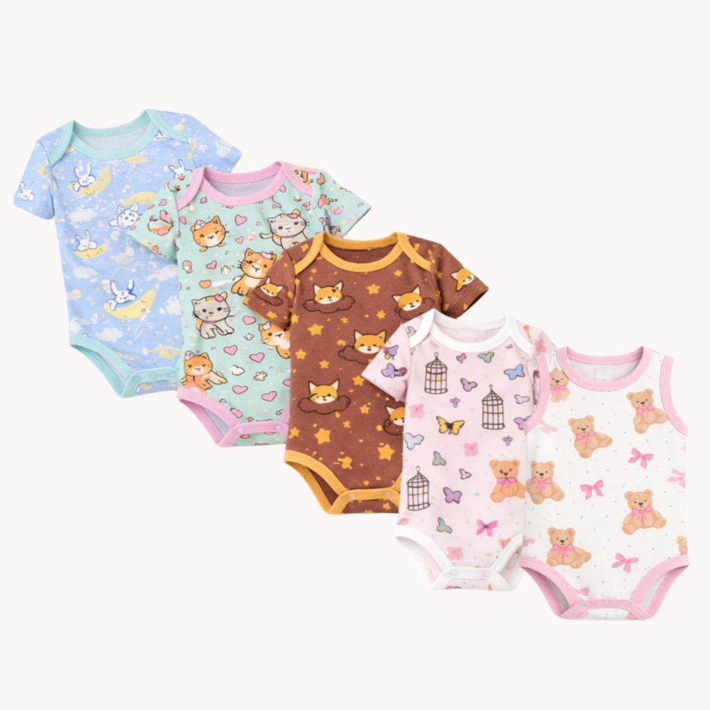 kit 3 Peças Bebê - 3 Body (Manga Curta ou regata) Menino Enxoval e Maternidade Verão Kit Sortidos 100% Algodão