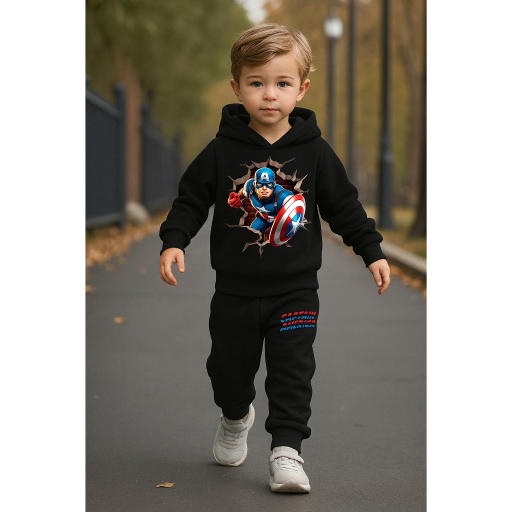 Conjunto Moletom Infantil Menino Inverno Estiloso com Capuz E Estampado tamanho 2 ao 8