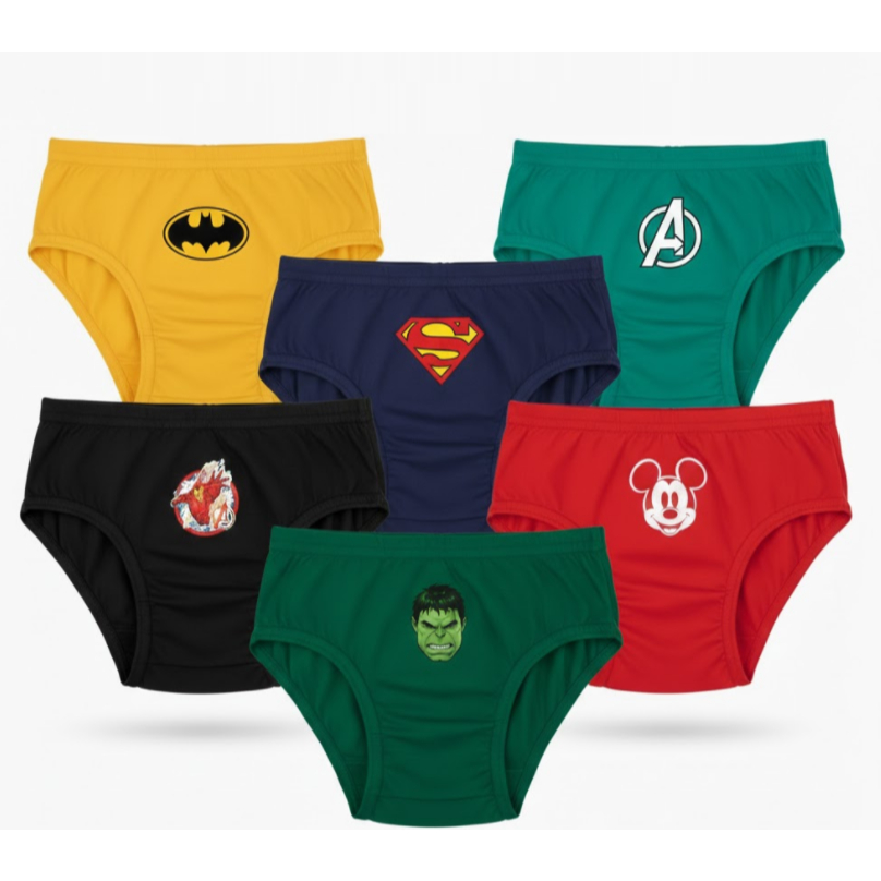 Kit 6 Cuecas Infantil Algodão Personagens Heróis