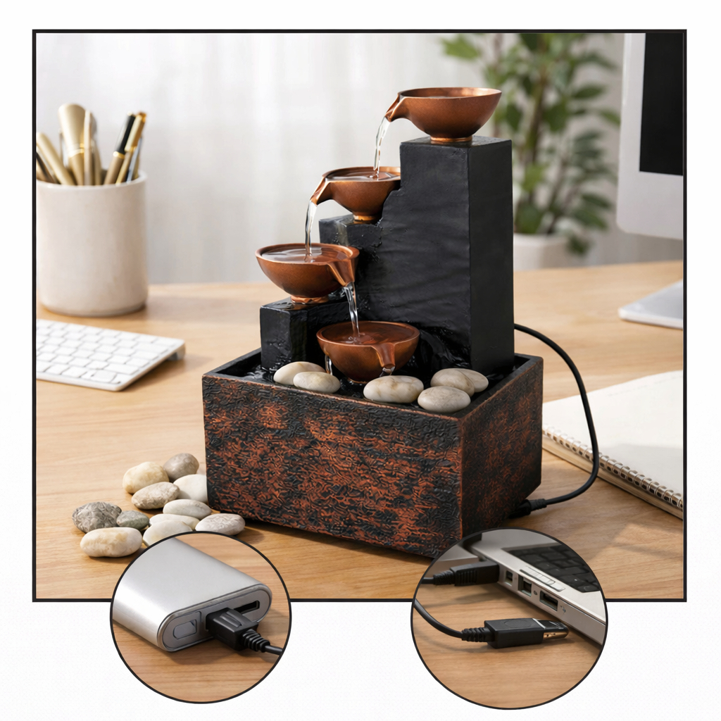 Fonte Cuia De Água Decorativa Bivolt Estilo Cascata com LED Pedras em Oferta na Shopee