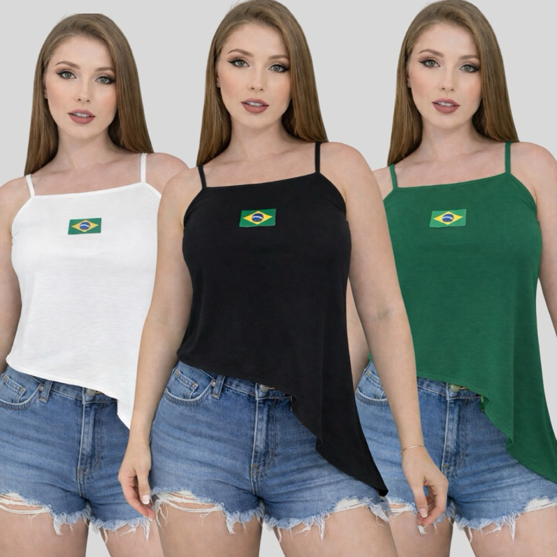 Blusa Regata Brasil Feminina Copa 2026 Patriota Promoção Moda Verão