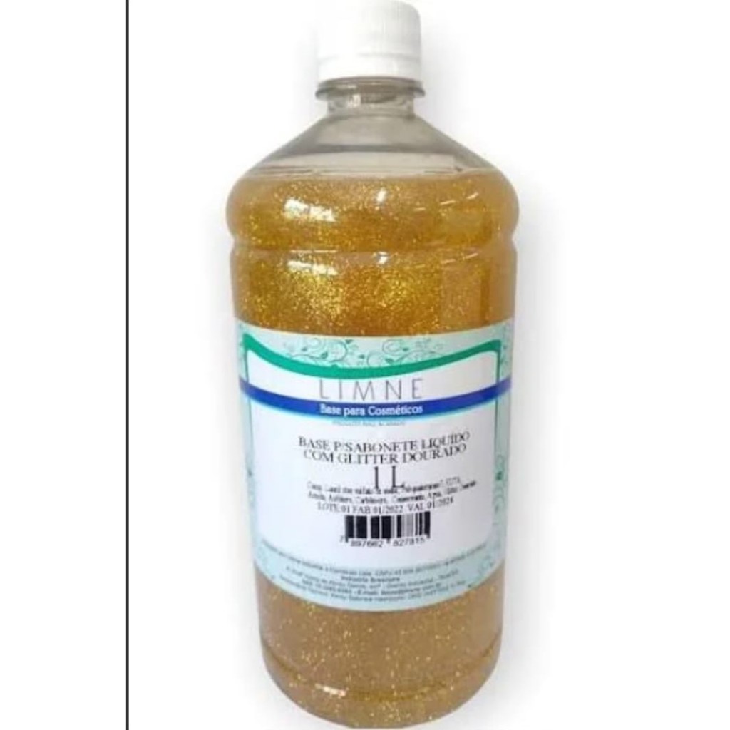 Base Sabonete Líquido C/ Glitter Dourada ou Prata LIMNE 1 Litro