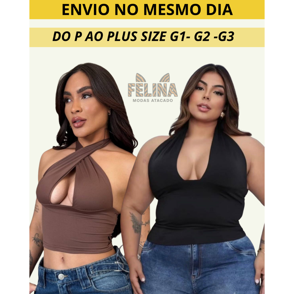 Top CroppedBlusa Frente Única Amarraçao No Pescoço Multi forma Decote Moda Gringa Decotado Suplex Slim ao Plus Size em Oferta na Shopee