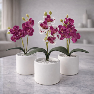 Vasos Decorativos com Orquídea Artificial em Gesso Cerâmico Branco para Sala, Escritório, Casa, Apartamento Decoração em Oferta na Shopee