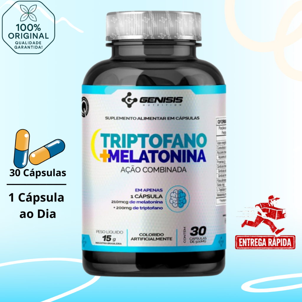 Triptofano + Melatonina 210mcg 30 Cápsulas Sono Tranquilo e Bom Humor - Genisis Nutrition em Oferta na Shopee