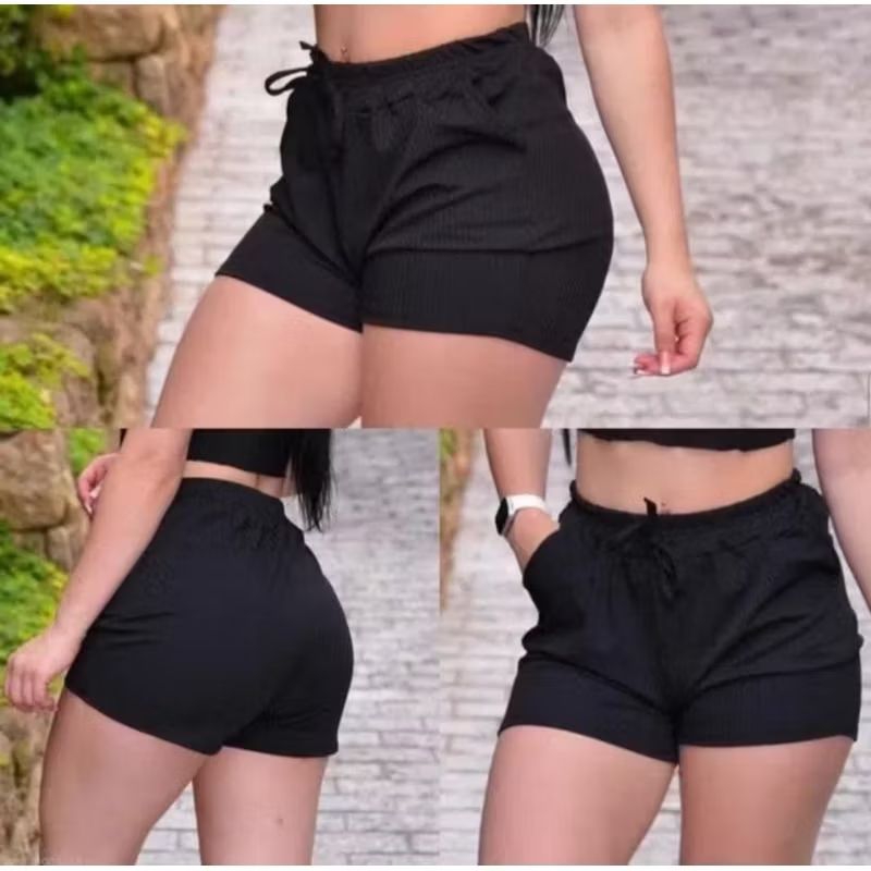 short feminino soltinho cintura alta com bolso ótima qualidade Canelados em Oferta na Shopee