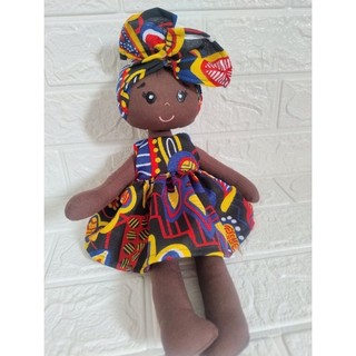 Boneca de pano negra Dandara artesanal com turbante, 37 cm, roupa removível
