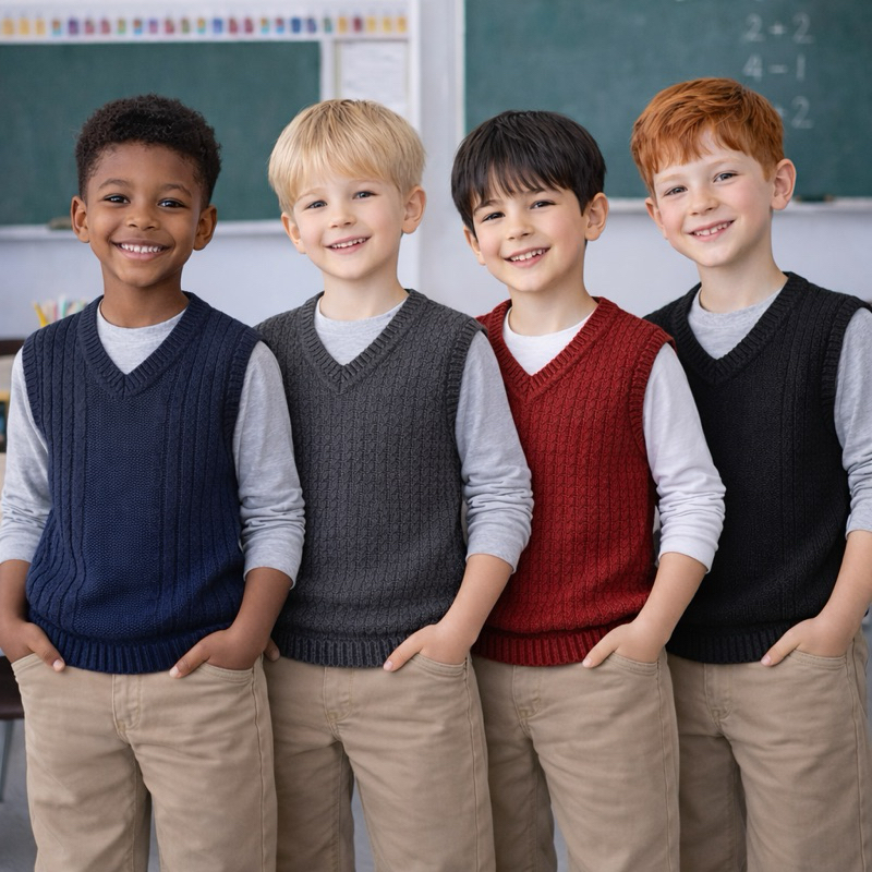 Blusa Colete Suéter Infantil unissex de 1 a 12 anos Gola V Confortável Casual Escola Igreja Inverno