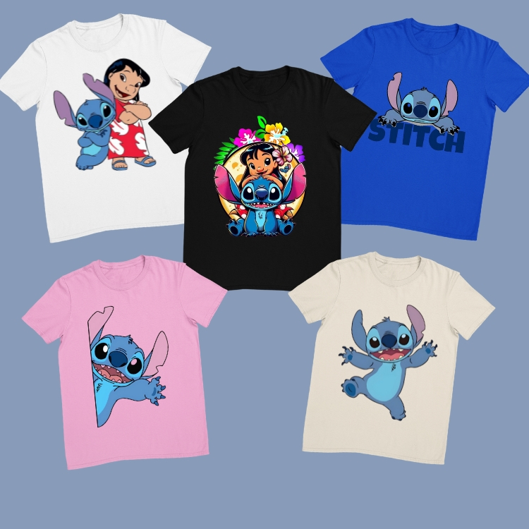 Kit 5 Camisetas Infantil Stitch Camiseta Unissex 100% Algodão