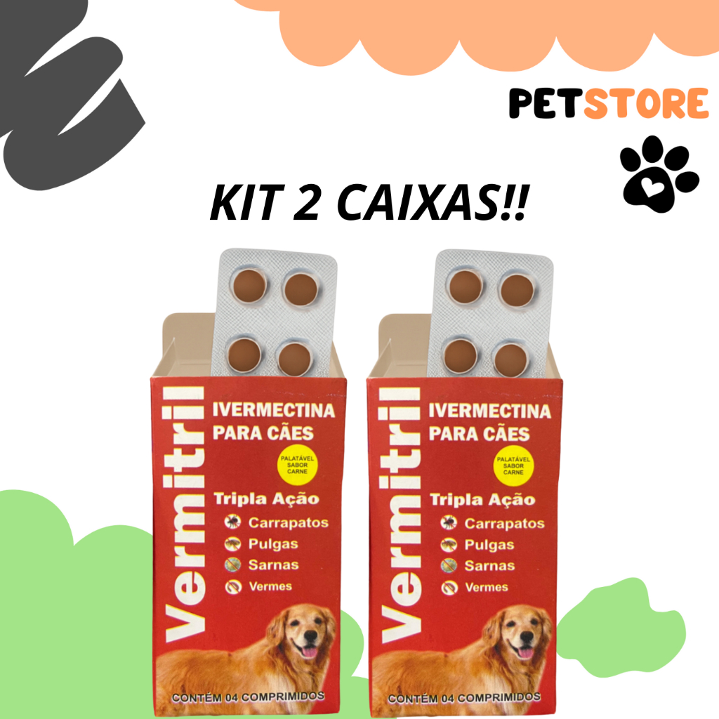 Vermitril Caes Anti Pulgas Carrapatos Vermes Sarnas  3mg 4 Comprimidos Trata 15kg em Oferta na Shopee