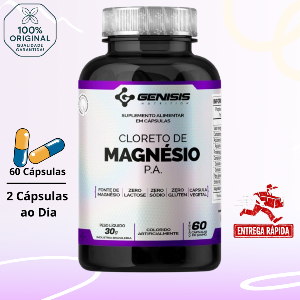 Cloreto de Magnésio PA 60 Cápsulas 500mg Genisis Nutrition 100% Puro Cápsulas Vegetais Suplemento - Genisis Nutrition