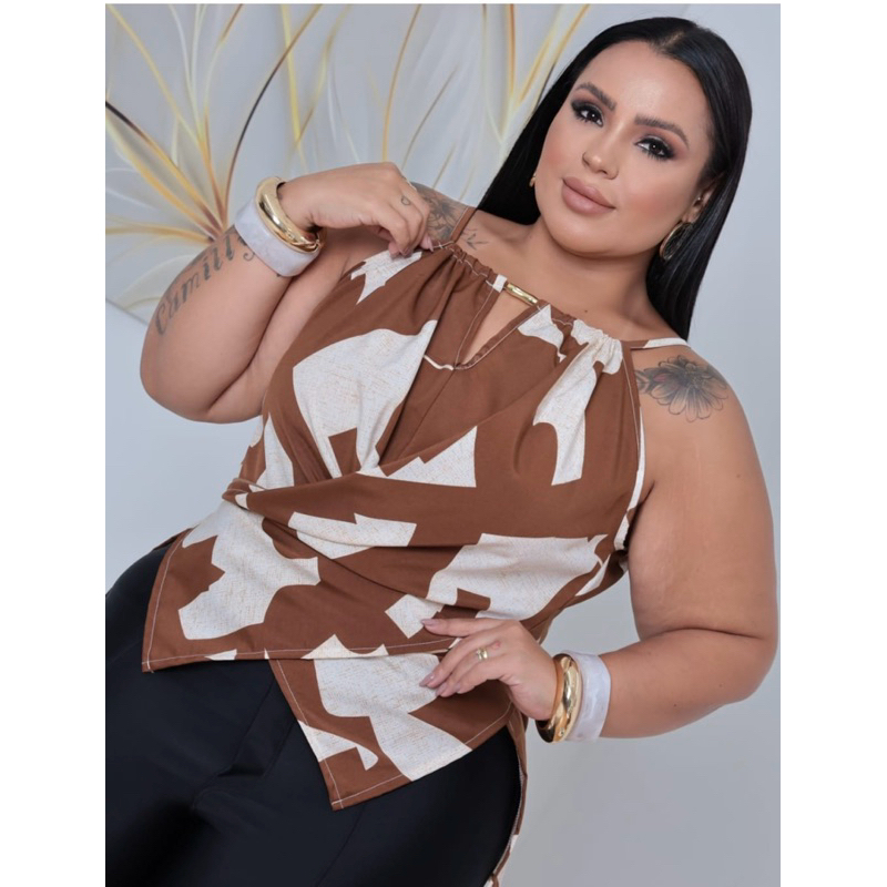 blusinha transpassada ponteira em crepinho plus size disponível do G ao G1 em Oferta na Shopee