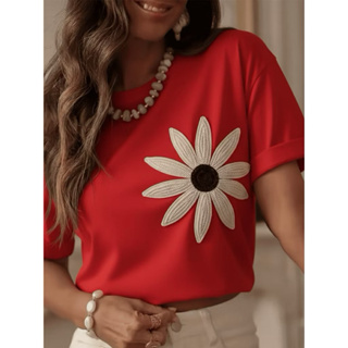 Camiseta Feminina Estilosa Margarida Lançamento Camiseta 100% Algodão em Oferta na Shopee