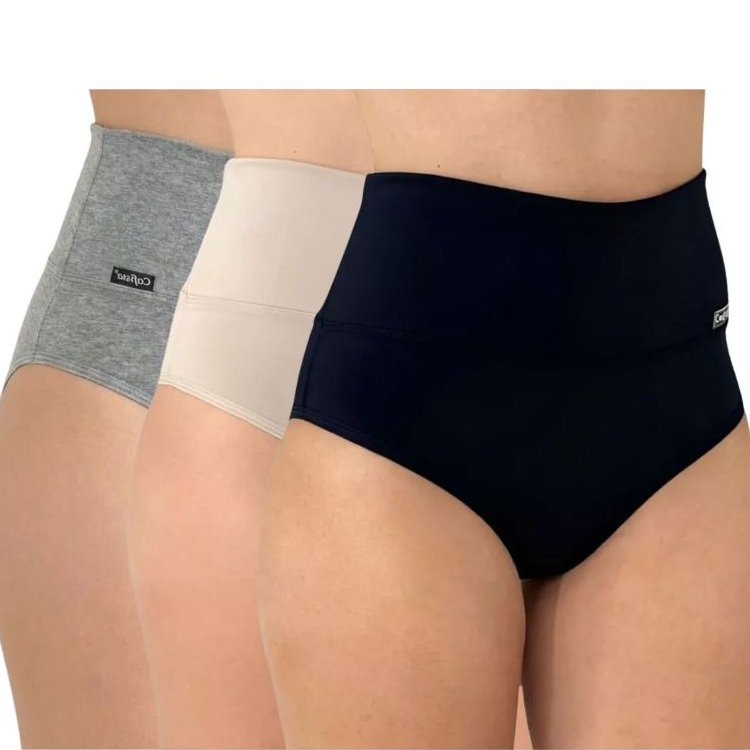 Kit Calcinha Cintura Alta Segura Barriga Cós Duplo Cinta Modeladora em Oferta na Shopee