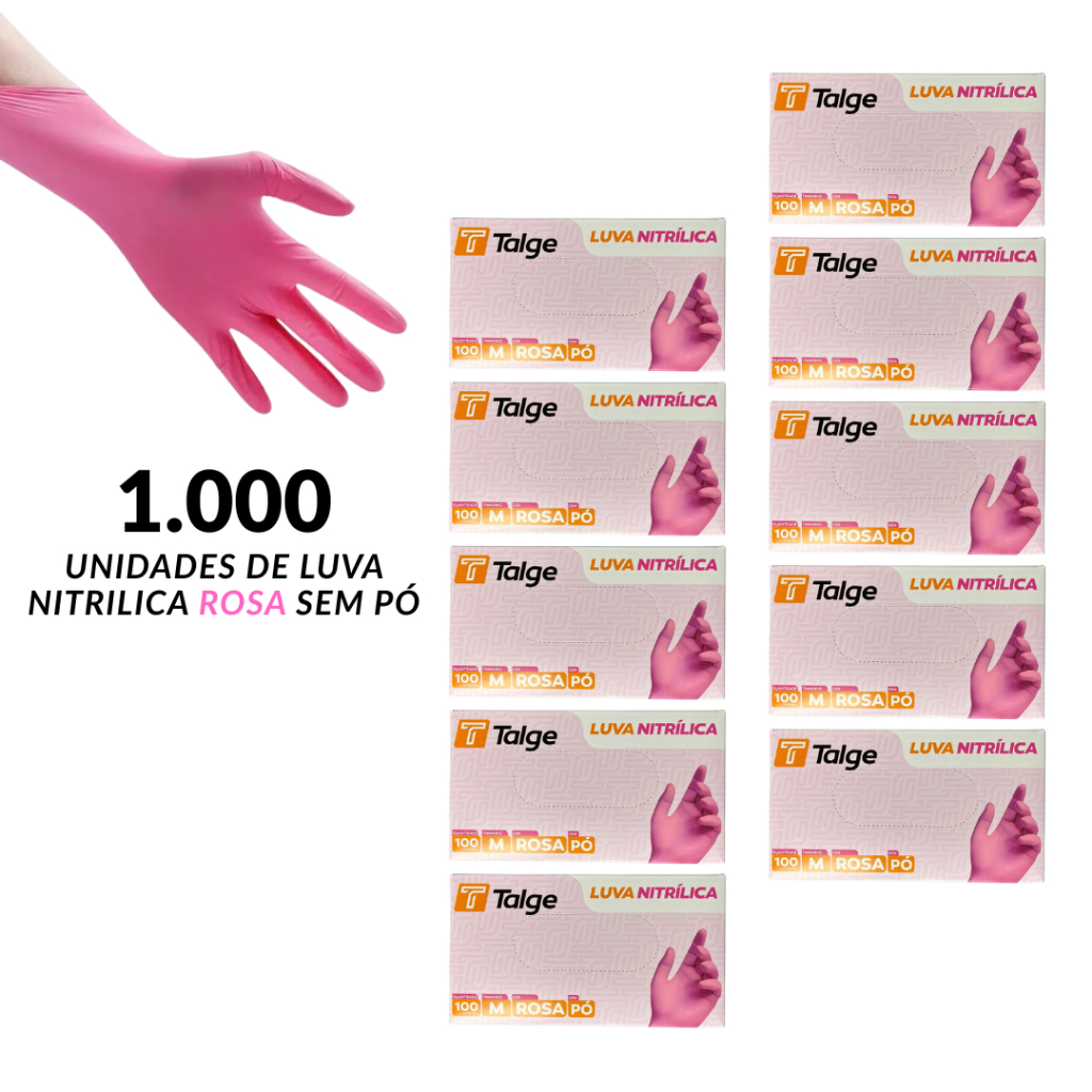 KIT 1.000 Unidades de Luva Nitrilica Rosa SEM Pó Talge em Oferta na Shopee