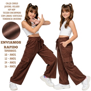 Calça Cargo Veludo Juvenil Premium em Oferta na Shopee