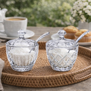 Açucareiro de Vidro com Colher de Acrilico Mesa Posta Cantinho do Café em Oferta na Shopee