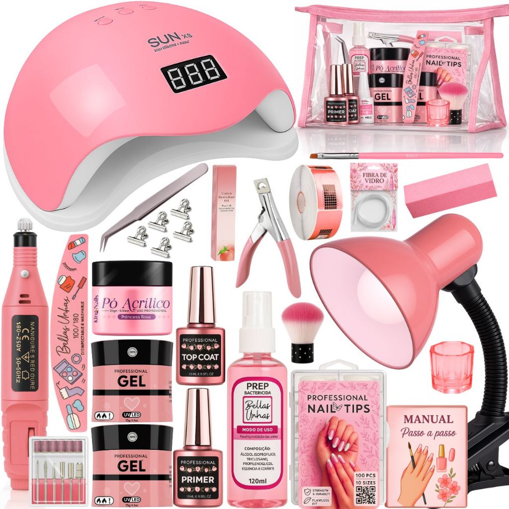 Kit de Alongamento de Unha Gel Completo Cabine Lixadeira Fibra Gel Profissional | Envio Imediato