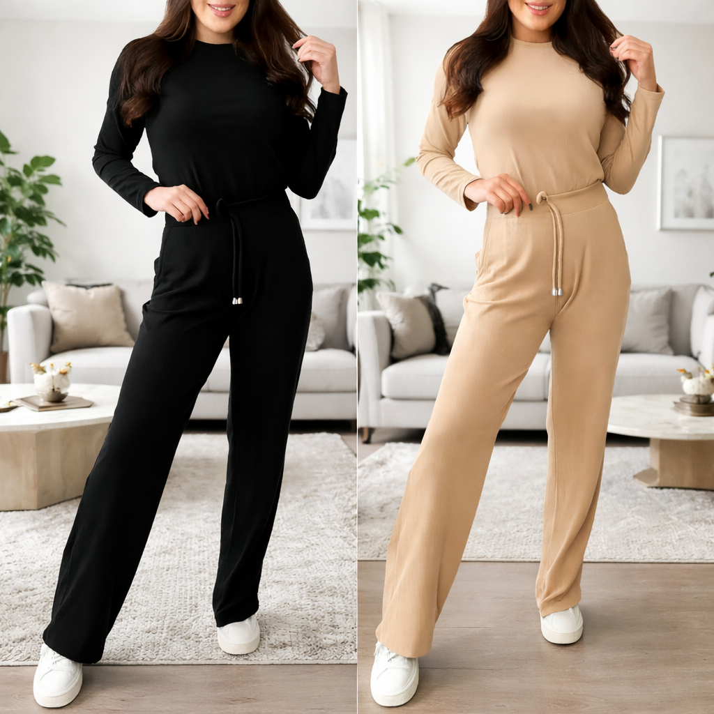 Conjunto Feminina De Frio Blusa e Calça Pantalona Chique Elegante Comfortavel Rivana Canelada em Oferta na Shopee