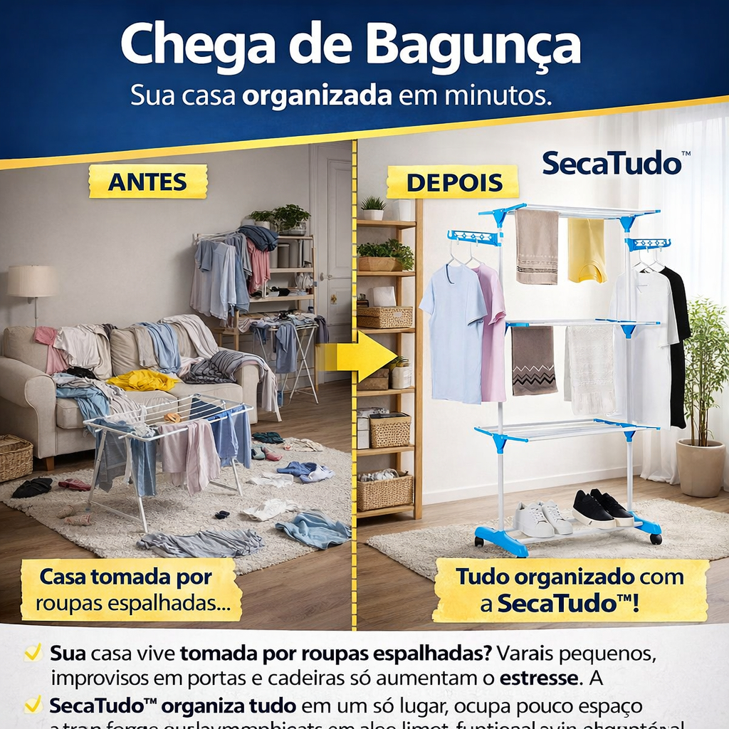 Varal Chão Vertical 3 Andares Grande Prateleira Aço Inox Dobrável  Rodinha Retrátil Portátil Roupas