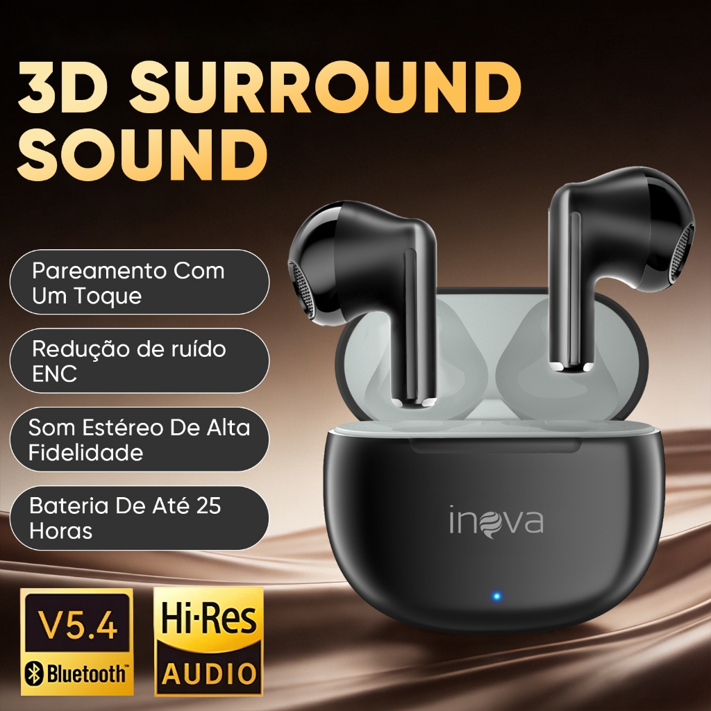 INOVA Fone de Ouvido Bluetooth 5.3 Sem Fio In-ear Cancelamento Ruído à Prova D'água 45 horas Bateria ENC Fone em Oferta na Shopee