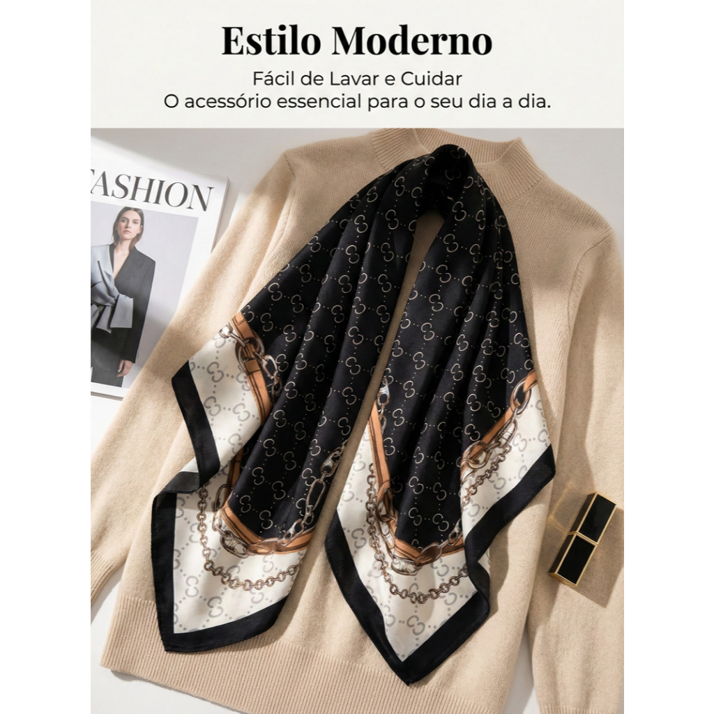 Lenço Feminino de Seda Pura 90x90cm Luxo Elegante Versátil Moda Feminina Chic Várias Formas de Uso em Oferta na Shopee