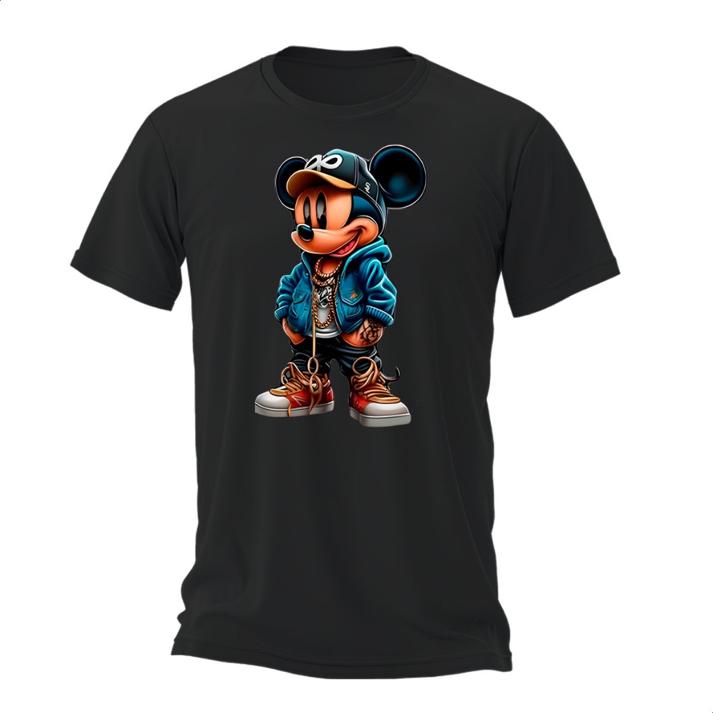 Camiseta Unissex Personagem Mickey Cartoon Estampa Criativa Algodão Streetwear