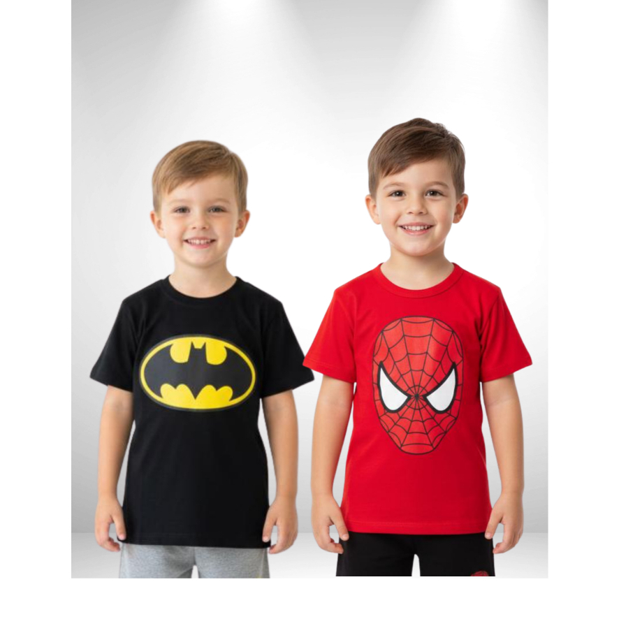 Kit 2 Camisetas Infantil Masculina Estampa Super-Herói - Sortidas