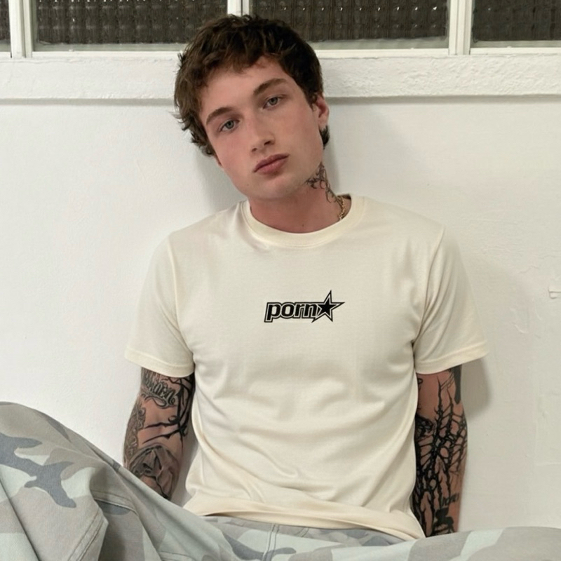 Camiseta Y2K "PORN STAR" Off-white T-shirt Unissex Algodão Premium Streetwear 2000s em Oferta na Shopee