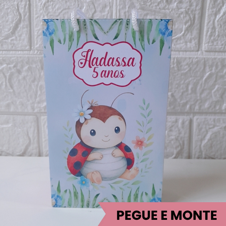 Sacolinha Personalizada  Pegue e Monte Joaninha Aquarela  Sacola Surpresa Lembrancinha Festa Infantil Mimo