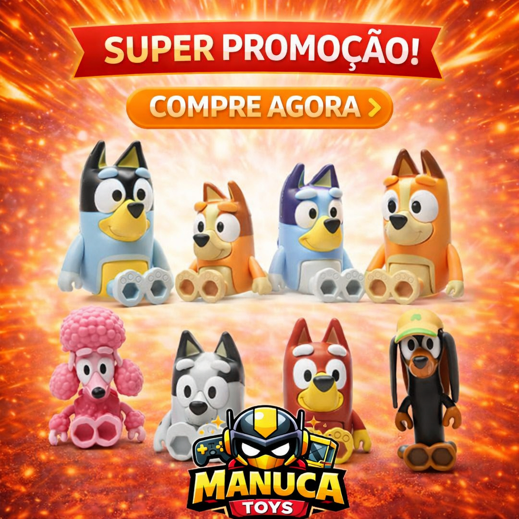 Kit 8 Bonecos Bluey e Amigos Figuras Articuladas em PVC Bluey Bingo Anime Action Figure para Criança