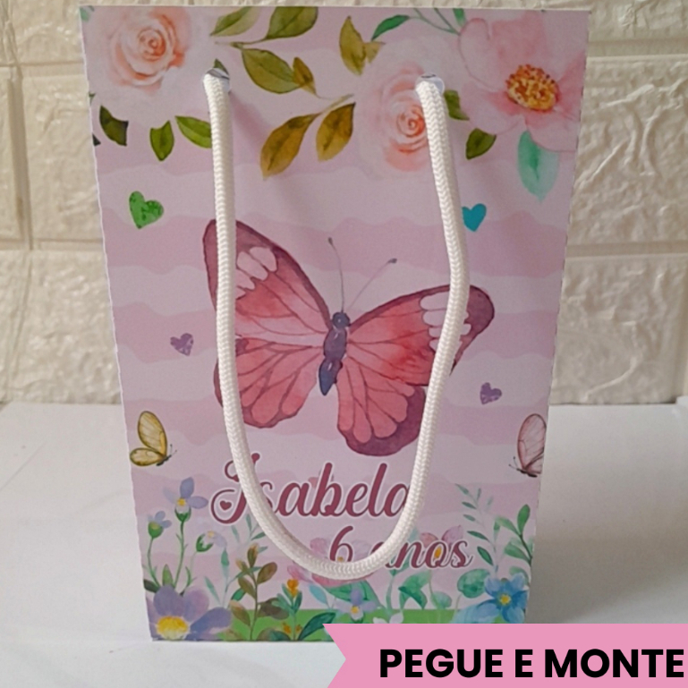 Sacolinha Personalizada  Pegue e Monte Jardim das Borboletas Sacola Surpresa Lembrancinha Festa Infantil