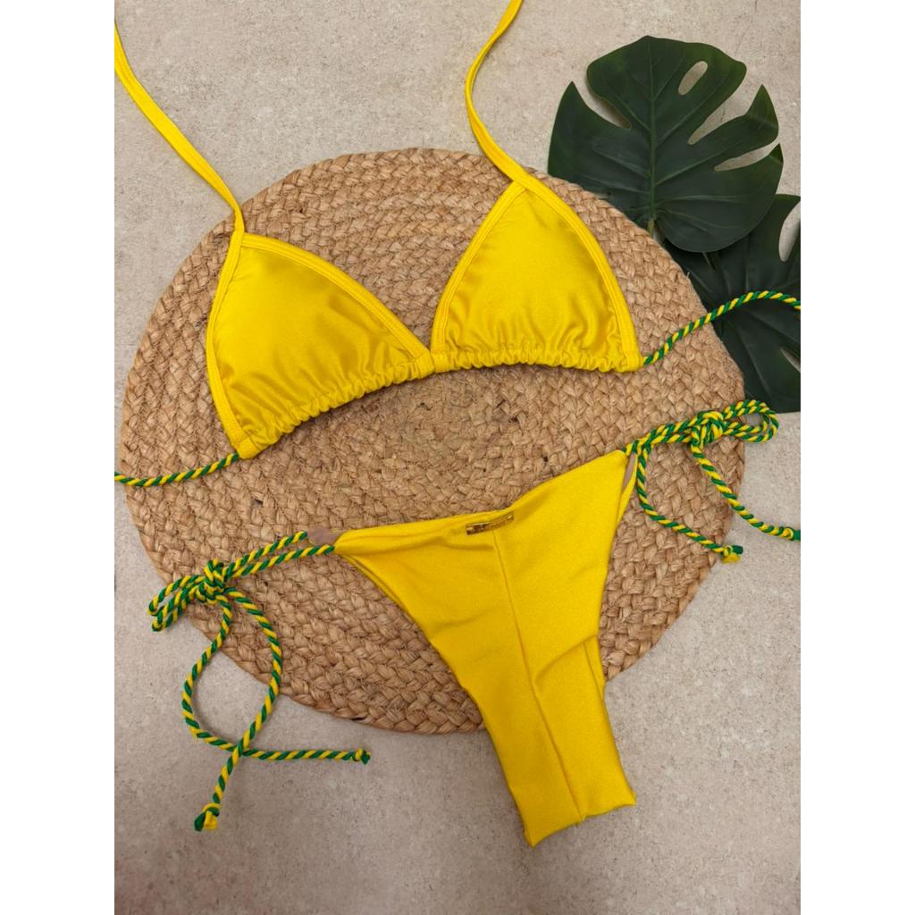 Conjunto Biquini Cortininha Copa do Mundo Seleção Brasileira Lançamento Verde Amarelo Azul Brasil